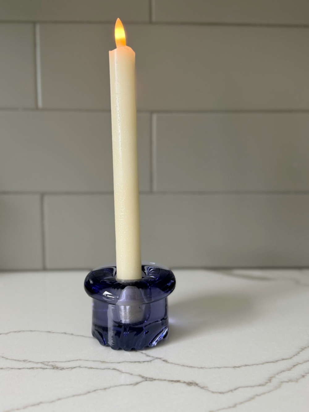 Purple Glass taper candle Holder vintage
